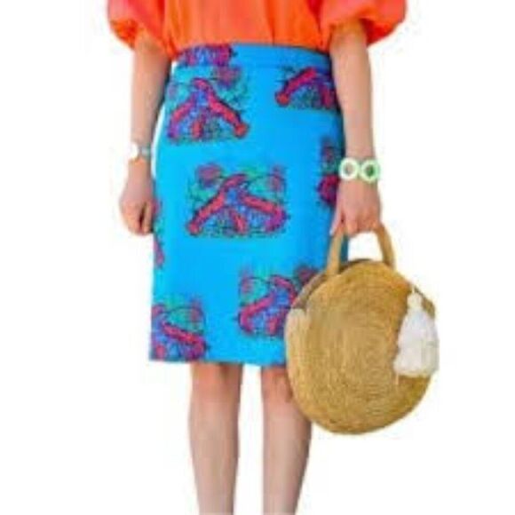 J Crew No 2 Pencil Skirt Lobster Print Size 0 NWOT - Picture 1 of 9
